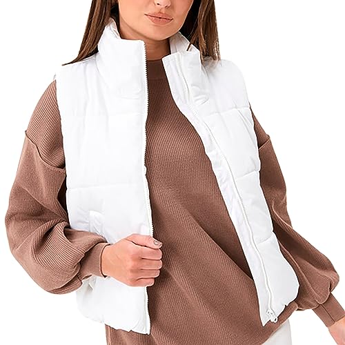 Gilet sans manches blanc pour femme taille M avec col montant chaud et léger