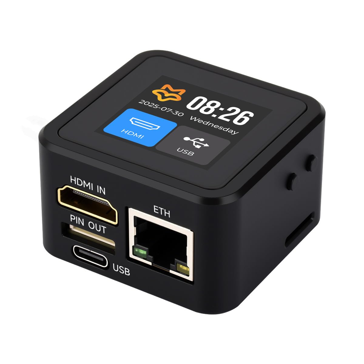 Waveshare Luck-fox PicoKVM Lightweight IP KVM Remote Management Tool, with Case and 1.54inch Touch Display, Supports 1920x1080@60fps HDMI Video Input And HID Signal Output For Device Control