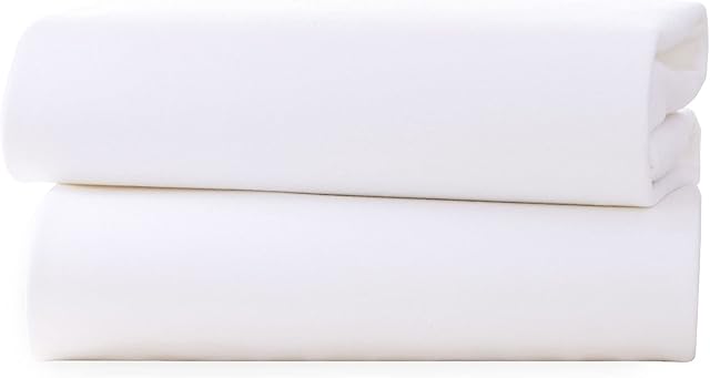 Clair de Lune Cot Bed Cotton Jersey Fitted Sheets (Pack of 2, White)