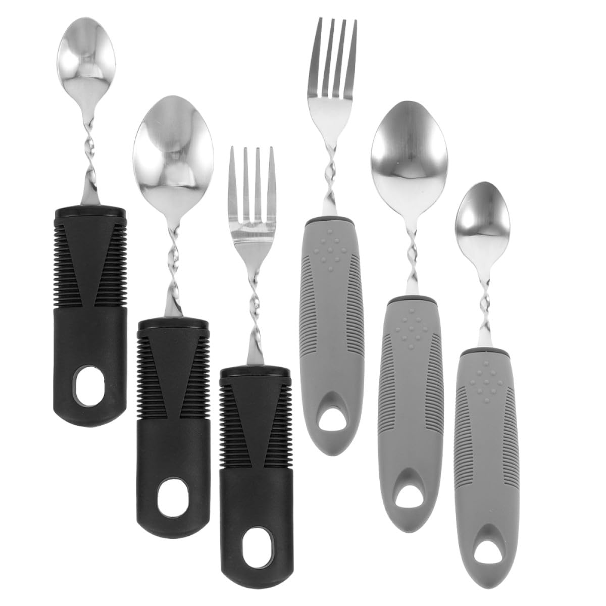 Juego de 6 Utensilios Adaptativos para Adultos Mango de Acero Inoxidable y Silicona Antideslizante Peso y Diseño Flexible Vajilla para Mayores Discapacidad y Temblores