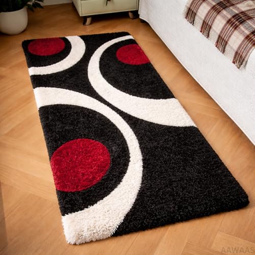 Image of 3D Shaggy Polyester Carpet Rug Runner Area Mats for Bedroom /Living Area /Home with Anti Slip Backing Soft /Fluffy Hight Pile - (Moon Red, 1.5x4 feet)