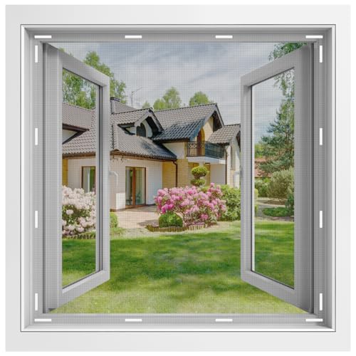 URBZUE Mosquitera Ventana Magnética, Pantalla Mosquitera Universal, Malla Mosquiteras para Ventanas 150 X 150cm con 14 Tiras Magnéticas, Cortable, Lavable, Protección contra Mosquitos y Moscas