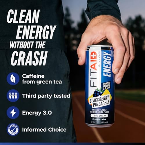 Image of FITAID ENERGY, 200mg Natural Caffeine, Keto, Blackberry Pineapple, Omega-3s, 15 calories, Paleo, Vegan & Gluten-Free, No Artificial Sweeteners, 12-oz. cans (Pack of 12)