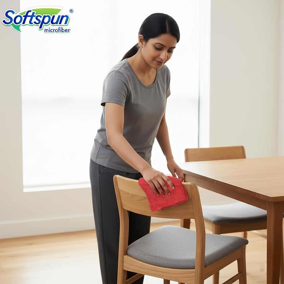 Image of SOFTSPUN Microfiber Cleaning Cloths, 5pcs 40x40cms 340GSM Red! Highly Absorbent, Lint and Streak Free, Multi -Purpose Wash Cloth for Kitchen, Car, Window, Stainless Steel, Silverware.