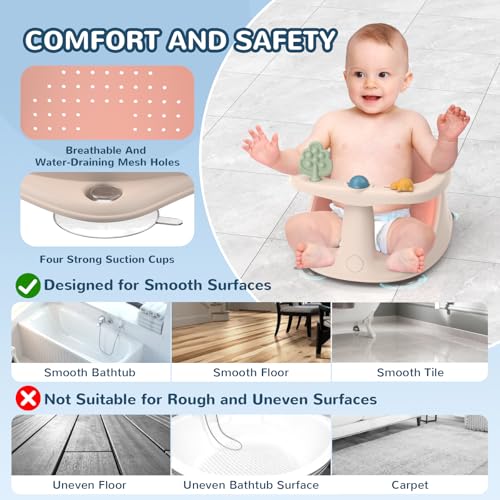 Image of Baby Bath Seat: Infant Bath Seats for Babies Sitting Up - Toddler Bath Seat for Babies 6 Months & Up Baby Bathtub Seat with Non-Slip Suction Cups Baby Bath Tub Chair for Shower, Pink