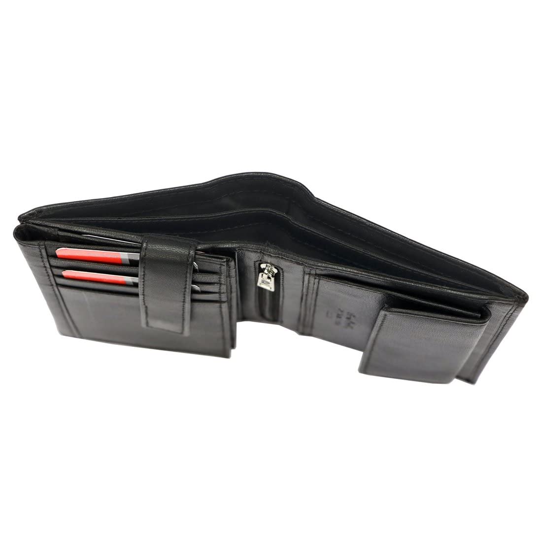 Pierre Cardin Portefeuille élégant pour Homme 100% Cuir Naturel 9,5 x 13 x 3 cm Peut contenir jusqu'à 8 Cartes 2 Compartiments à Billets 1 Poche à Monnaie Fermeture à glissière Noir et Rouge