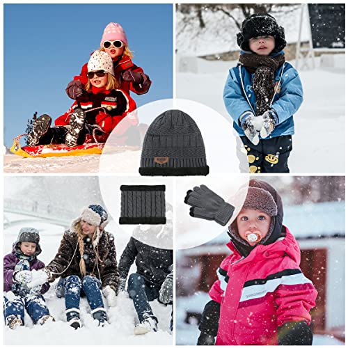 Image of 3Pcs Kids Winter Hat Knit Beanies Neck Warmer Scarf Gaiter and Toddler Touch Screen Mittens Gloves Set