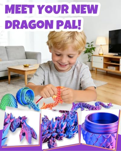 Ivrmtal 4PCS 3D Printed Dragon Eggs with Dragon Inside, Prefilled Easter Eggs with Toys for Kids 3D Printing Crystal Dragon Animals Toys Easter Basket Stuffers Dragon Gifts Desk Deco for Boys Girls - Image 4