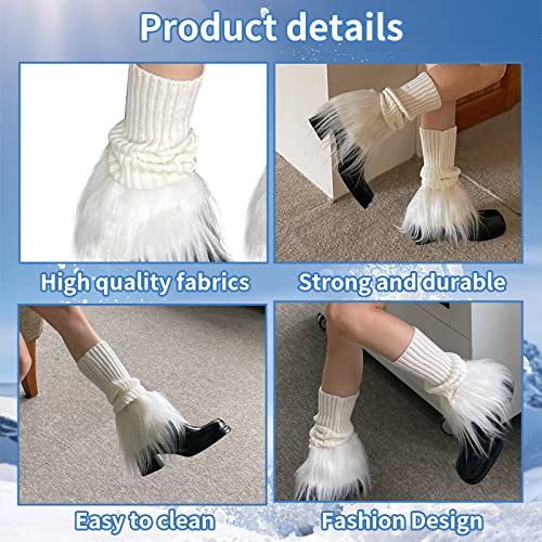 Image of Suxgumoe Women's Leg Warmers, Y2K Knit Knee High Socks, Faux Fur Fuzzy Long Winter Boot Cuffs Cover