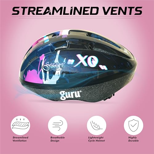 Image of GURU Cycling Helmet, Light Weight with Superior Ventilation, Helmet for Mountain, Road Bike & Skating Helmet with Premium Black EPS Foam Lining, Ideal for Adults and Kids