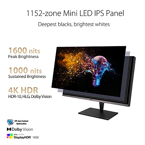 Image of ASUS ProArt Display 32 inch 4K HDR Computer Monitor (PA32UCG-K) - UHD (3840 x 2160), Mini-LED IPS, 1600nits, 120Hz, 10-bit, Thunderbolt 3, HDMI2.1, w /Calibrator, Compatible With Laptop & Mac Monitor,Black