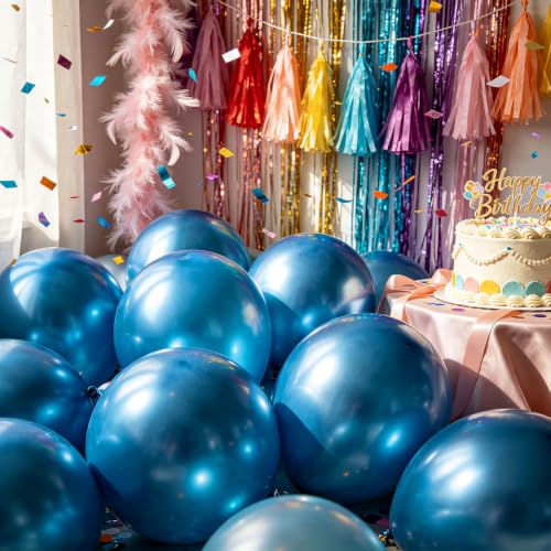 Image of 100pcs Metallic Blue Balloons 12 inch Chrome Round Latex | Helium Compatible, Chrome Latex Balloon for Balloon Garland Arch, Graduation Wedding Bachelorette Birthday, Party Decorations