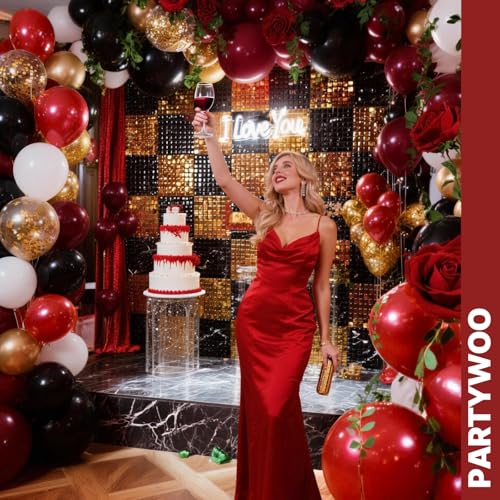 Image of PartyWoo Red and Gold Balloons 66pcs 12 10 Inch Matte Red Burgundy Metallic Chrome Gold Confetti Balloons for Graduation Baby Shower Birthday New Year's Eve Anniversary Christmas Party Decorations