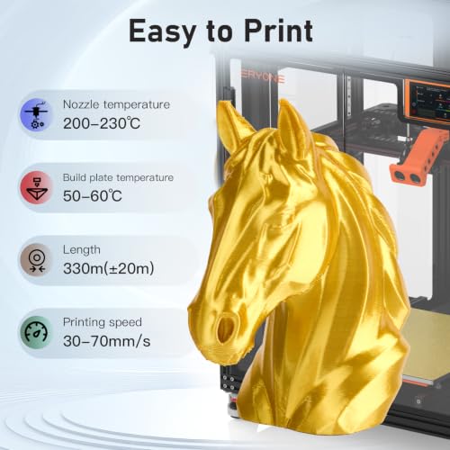 Image of ERYONE Silk Filament PLA+ 1.75mm Upgraded Shiny 3D Printer Filament, Gloss Finish, Fit Most FDM Printer Stable Printing,1kg (2.2LBS) /Spool, Light Gold