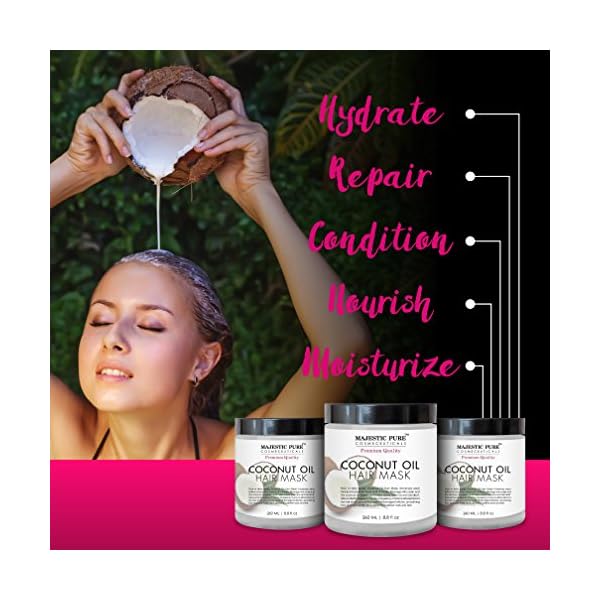 Majestic-Pure-Coconut-Oil-Hair-Mask-Offers-Natural-Hair-Care-Treatment-Hydrating-Restorative-Mask-Restores-Shine-Nourishes-Scalp-Provides-Deep-Conditioning-for-Dry-Damaged-Hair-88-fl-oz MAJESTIC PURE Coconut Oil Hair Mask, Offers Natural Hair Care Treatment, Hydrating & Restorative Mask Restores Shine, Nourishes Scalp & Provides Deep Conditioning for Dry & Damaged Hair, 8.8 fl oz