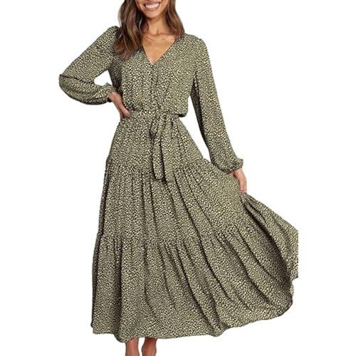 PRETTYGARDEN Womens Long Sleeve Boho Floral Wrap Maxi Dress