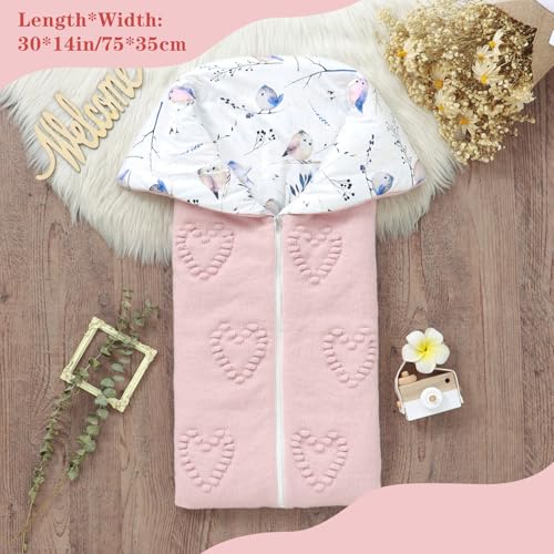 Image of Baby Winter Thick Swaddle Blankets Newborn Heart Dots Receiving Blanket Infant Soft Knit Warm Stroller Wraps for Baby Boys Girls (Pink)