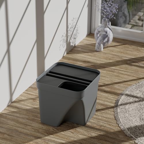 Image of 10L Dustbin with Lid | Grey | Pack of 1 | Multipurpose Garbage Bin for Kitchen, Home & Office | Wet & Dry Waste Basket for Food Waste, Recycling & Indoor Outdoor Use