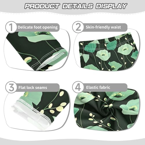 ALAZA Girls' Leggings Children's Yoga Pants Skinny Printed Dance Green Flowers Black Comfortable 4T2