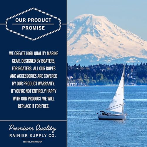 Image of RainierSupplyCo Boat Anchor Rope - Double Braided Marine Rope Anchor Line - 50 ft x 1 /4 Inch Nylon Boating Line with 316 Stainless Steel Thimble and Heavy Duty Marine Grade Snap Hook - Black