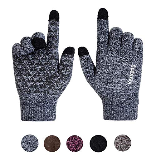 Ksnrang Hiver Écran Tactile Chaud Tricoter Gants pour Femmes Hommes Thermique La Laine Doublé SMS (Noir Blanc, L)