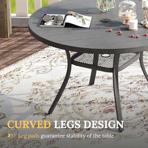 Image of VICLLAX 47.2 inch Outdoor Round Patio Table for Lawn Garden, All Weather Metal Round Outdoor Dining Table with Adjustable Umbrella Hole, 6 Person Patio Table, Grey