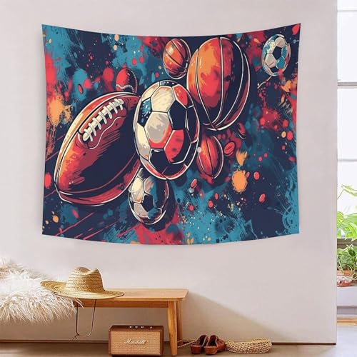Tapisserie murale football 3D en polyester doux pour deco de salon 180x230 cm
