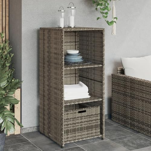 Gecheer Armario Jardin Armario Exterior Impermeable Armario Bajo Armario de Almacenaje Ratán PE Armario Escobero Armario de Exterior e Interior,Jardín y Terraza Gris 50x55x115 cm