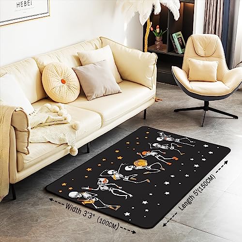Halloween Skull Area Rug Star Pumpkin Living Room Rugs Set for Kids Boys Girls Gothic Skeleton Decorative Carpet Halloween Decor Accent Rug Area Rug 100 * 150cm - Image 3