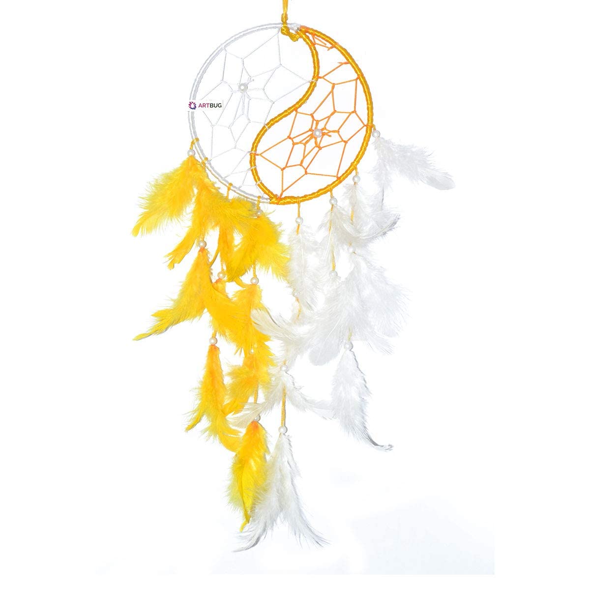 Dream Catcher Yin Yang Yellow and White Wall Hanging for Positive Energy and Protection (Big 6 Inch) for Home/Office/Shop/Rooms (Pack of 1)-image-21