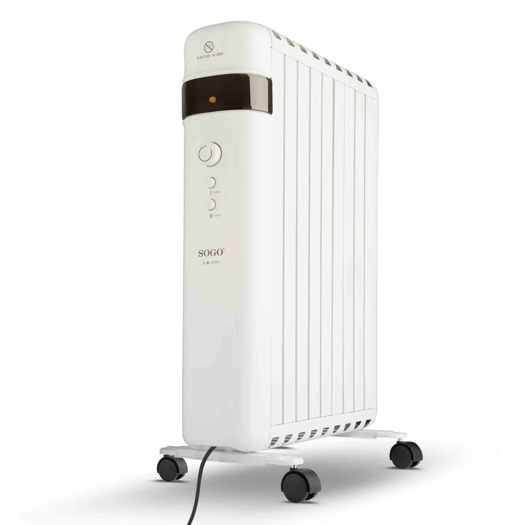 SOGO Calefactor Eléctrico Bajo Consumo Silencioso con Termostato Ajustable - Estufa Eléctrica sin Aceite 2000W con Protección Sobrecalentamiento - Radiador Portátil para Hogar, Oficina, Dormitorio