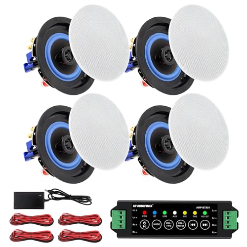 STUDIOFINIX Enceintes de plafond Bluetooth 2 voies 10 cm - 320 W - Pour système home cinéma, salon, bureau encastré (4 haut-parleurs)