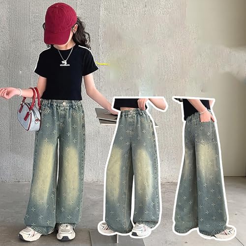 Girls Baggy Jeans Wide Leg Cute Pattern Denim Pants Y2K Teens Elastic Waist Casual Loose Trousers with Pockets3