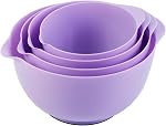 BoxedHome Nesting Ensemble de bols de mélange en plastique, 4 Ensemble de bols de mélange de pièces avec pour les gouttes, taille 1.7, 2.5, 3.5 et 4,5qt, pour la préparation, le mélange, la cuisson, la cuisine(2023 Nouvelle version, pourpre)
