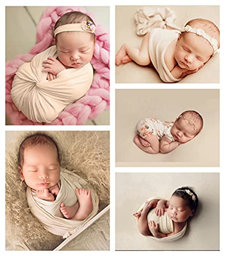 Honra Newborn Photography Wraps Baby Posing Props Stretch Fabric For Professional Photoshoot (Backdrop With Wrap, Beige) #TOP4