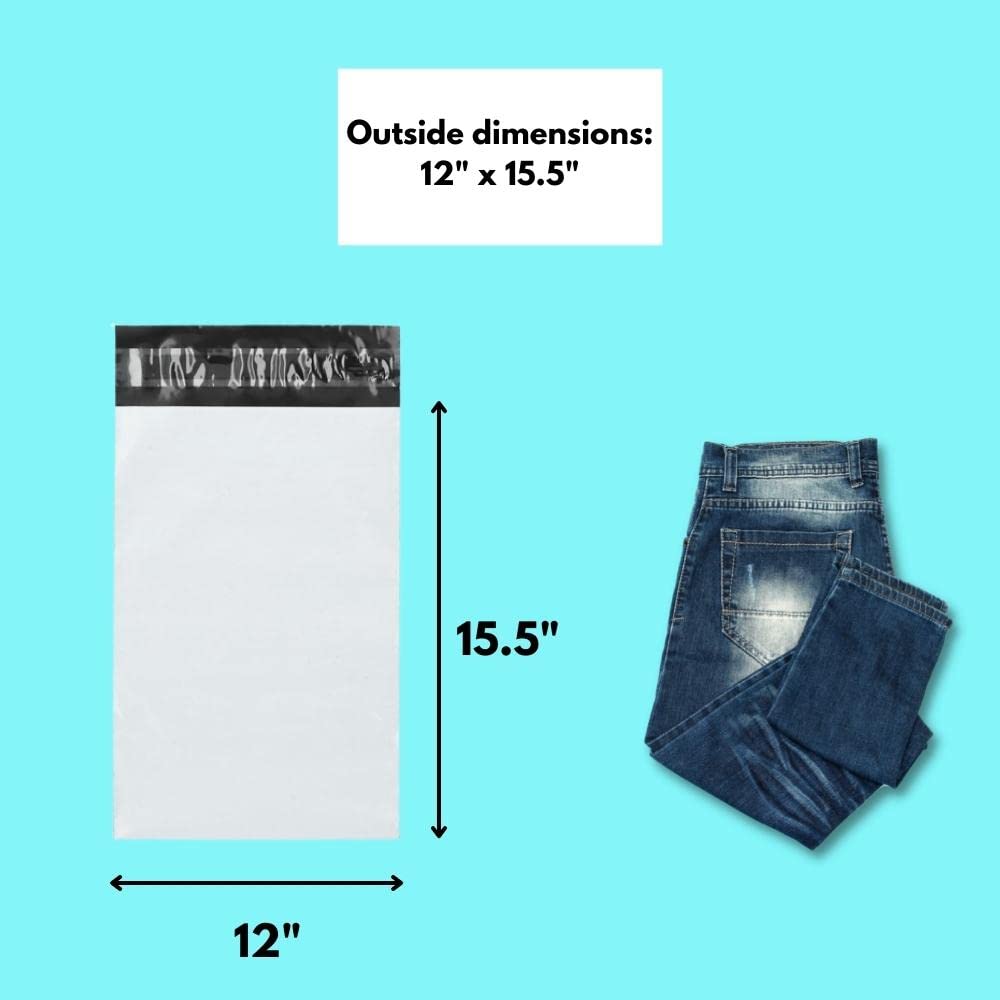 PSBM Poly Mailers, 12x15.5 Inch, 200 Pack, 2 Mil Thick, Shipping Envelope Mailers, White/Grey, Self Seal and Peel Strip