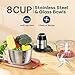 GANIZA Food Processors, Electric Chopper with Meat Grinder & Veggie Chopper - 2 Bowls (8 Cup+8 Cup) with Powerful 450W Copper Motor - Includes 2 Sets of Bi-Level Blades for Baby Food