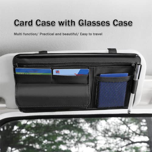 Qric-Car-Sun-Visor-Organizer-Leather-Storage-Pocket-Sun-Visor-Pouch-for-Cards-License-Registration-Pen-Glasses-Document-Fits-Most-Car-SUV-Truck-Auto-Interior-Accessories-for-Men-Women-Black