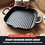 GreenPan x Bobby Flay Cast Iron 11” Square Grill Pan, Pre-Seasoned Professional Grade Heavy Duty Skillet, Helper Handles, Induction Suitable, Stovetop, Oven, BBQ & Fire, Indoor & Outdoor Use, Black - Image 2