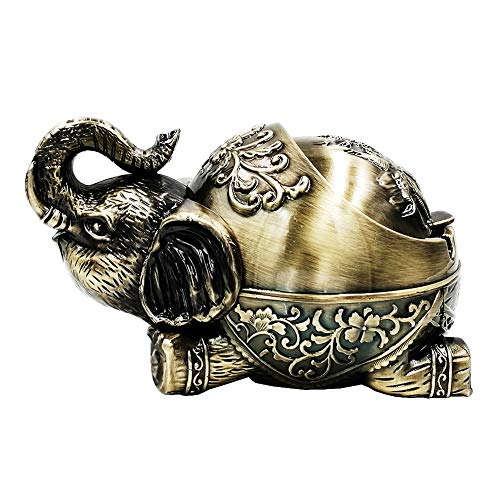 Honoro Vintage Windproof Ashtray with Lid,Unique Metal Elephant Ashtray for Cigarettes,Decorative Ashtray for Home Office Decor,Bronze