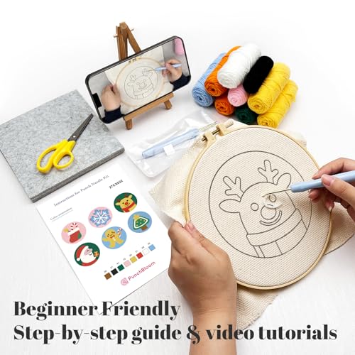 Image of Christmas Punch Needle Kit for Adults Beginners, Easy Punch Embroidery Coaster Starter Set with Instruction - Fun Mug Rug Making Kit for Table Decor & Festival DIY Gifts