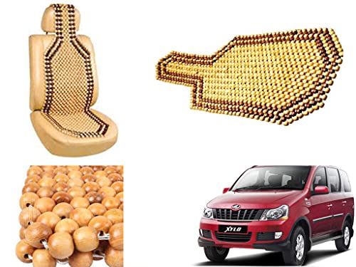 Image of Car Bead Seat Wooden Beads Cushion Cover Pad for Mahindra Xylo, Acupressure Sitting Seat Cover | Cream Color - Pack of 1