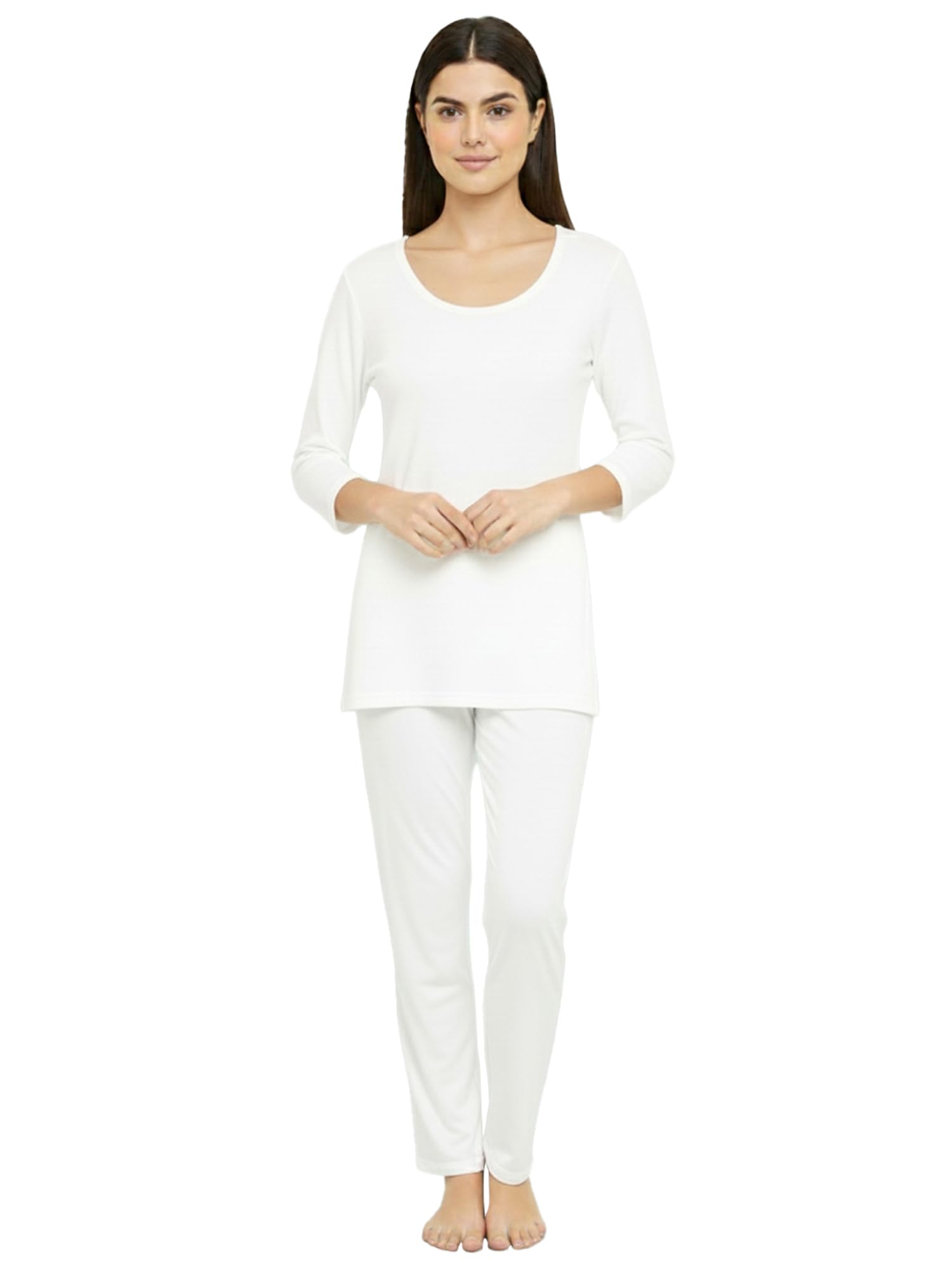 Women’s Winter Thermal Set | White Full Sleeves Top & Bottom Innerwear for Warmth & Comfort