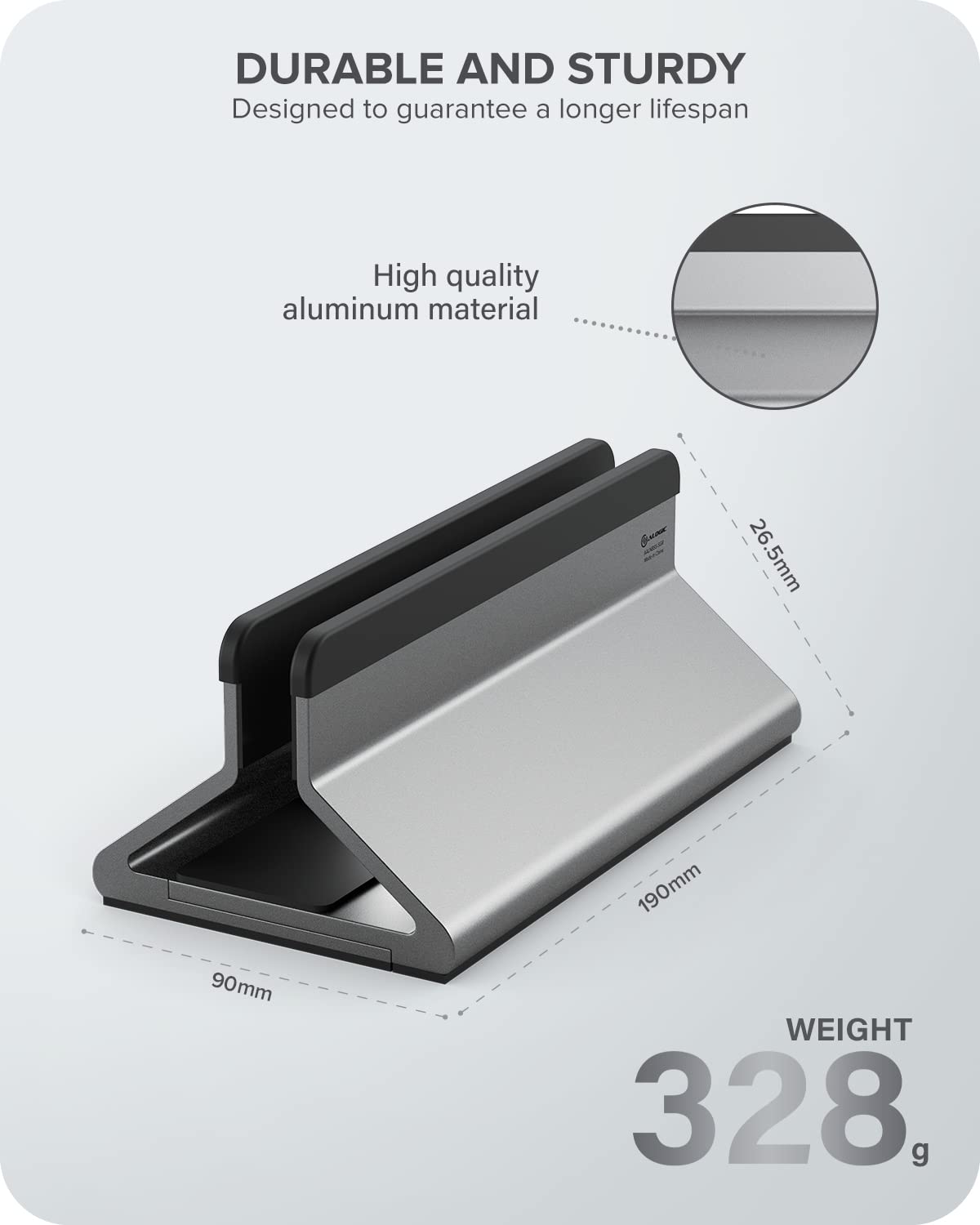 ALOGIC Supporto verticale per laptop regolabile Bolt realizzato con pad in alluminio e silicone,larghezza intercambiabile,compatibile con gli ultimi laptop: MacBook,Surface, Chromebook e altro ancora