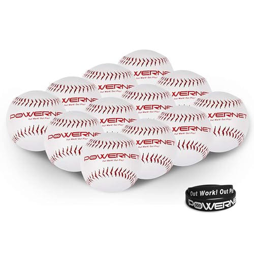 PowerNet Practice Softballs, 12 PK Recreation Grade 12" Balls, Practice Balls for Soft Toss Hitting, Fielding & Pitching Drills, 12 Inch Softballs (White)