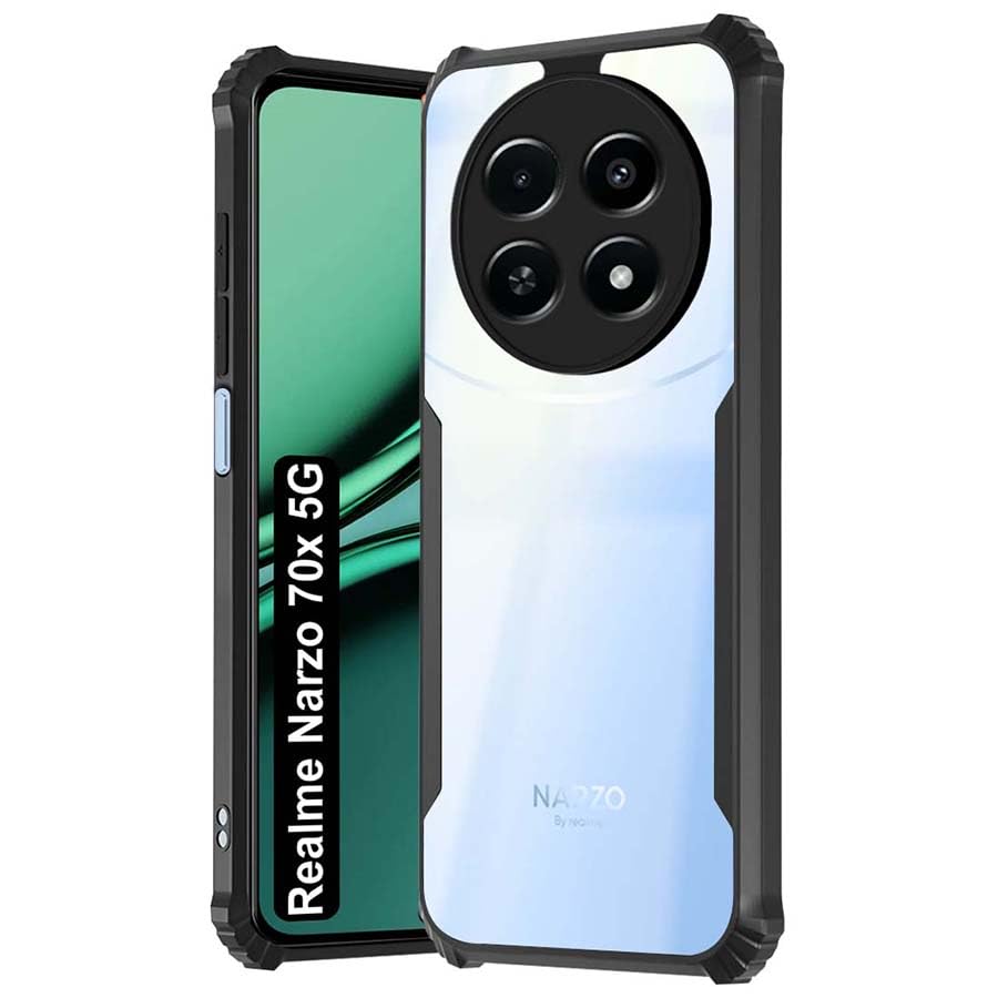Fashionury Shockproof Crystal Clear Back Cover Case for Realme Narzo 70x 5G | Protective Design | 360 Degree Protection | Transparent Back Cover Realme Narzo 70x 5G (Black Bumper) (B0D3HMVPPR) Amazon Price History, Amazon Price Tracker