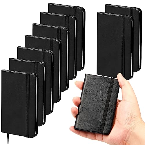Qeeenar 10 Pcs Hardcover Leather Pocket Notebook 4 x 2.5 Inch Small Notebook 50 Sheets Hardcover Mini Notepad Tiny Lined Journal for Office Home School Writing Supplies (Black)