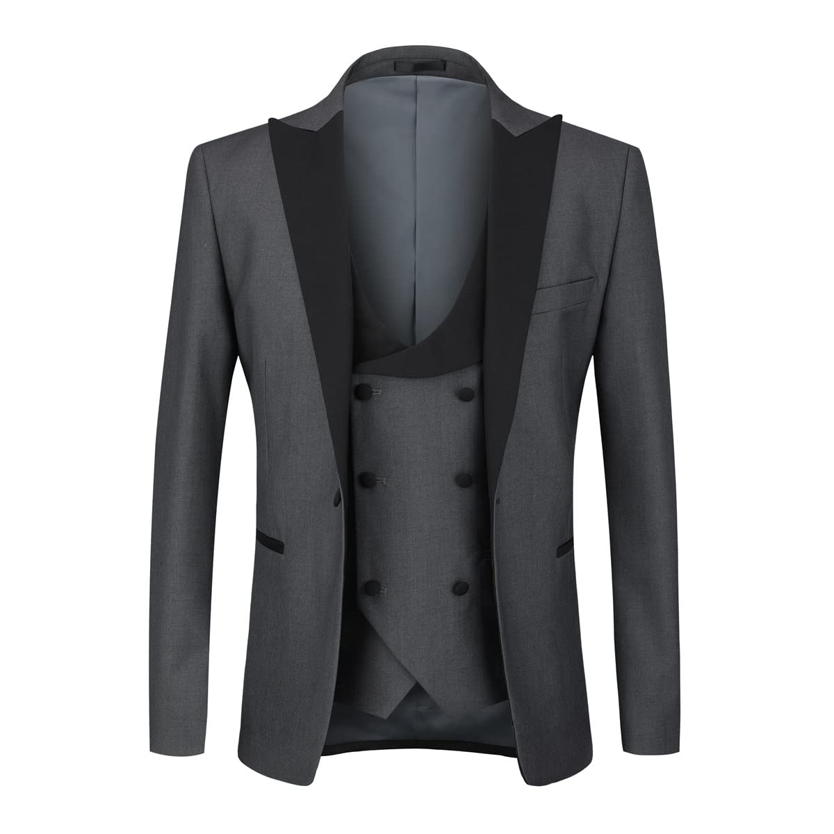 YOUTHUP Abito da Smoking da Uomo in 3 Pezzi con Revers a Lancia a 1 Bottone (Gilet e Pantaloni Blazer) Grigio, L