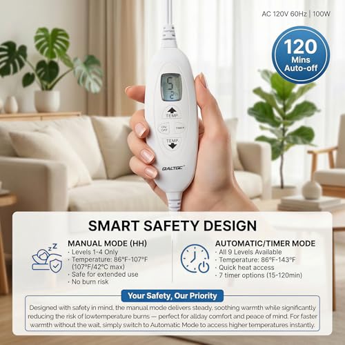 Image of Electric Heating Pad, 2025 Upgraded Dual Mode Controller (Manual and auto Off Mode),Multiple Safety protections, Comfortable Soft, Machine Washable(20 inchx 24 inch Dark Blue)