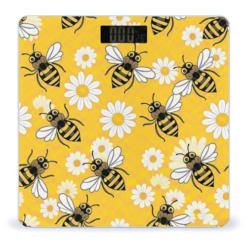 Báscula digital para baño con patrón Daisy Bee LCD 400 lb miniatura 1